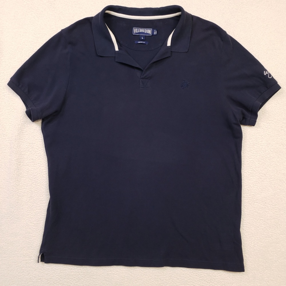 Vilebrequin Polo Shirt Mens Large Navy Blue Comfort‎ Fit Cotton Pique Wynn Logo